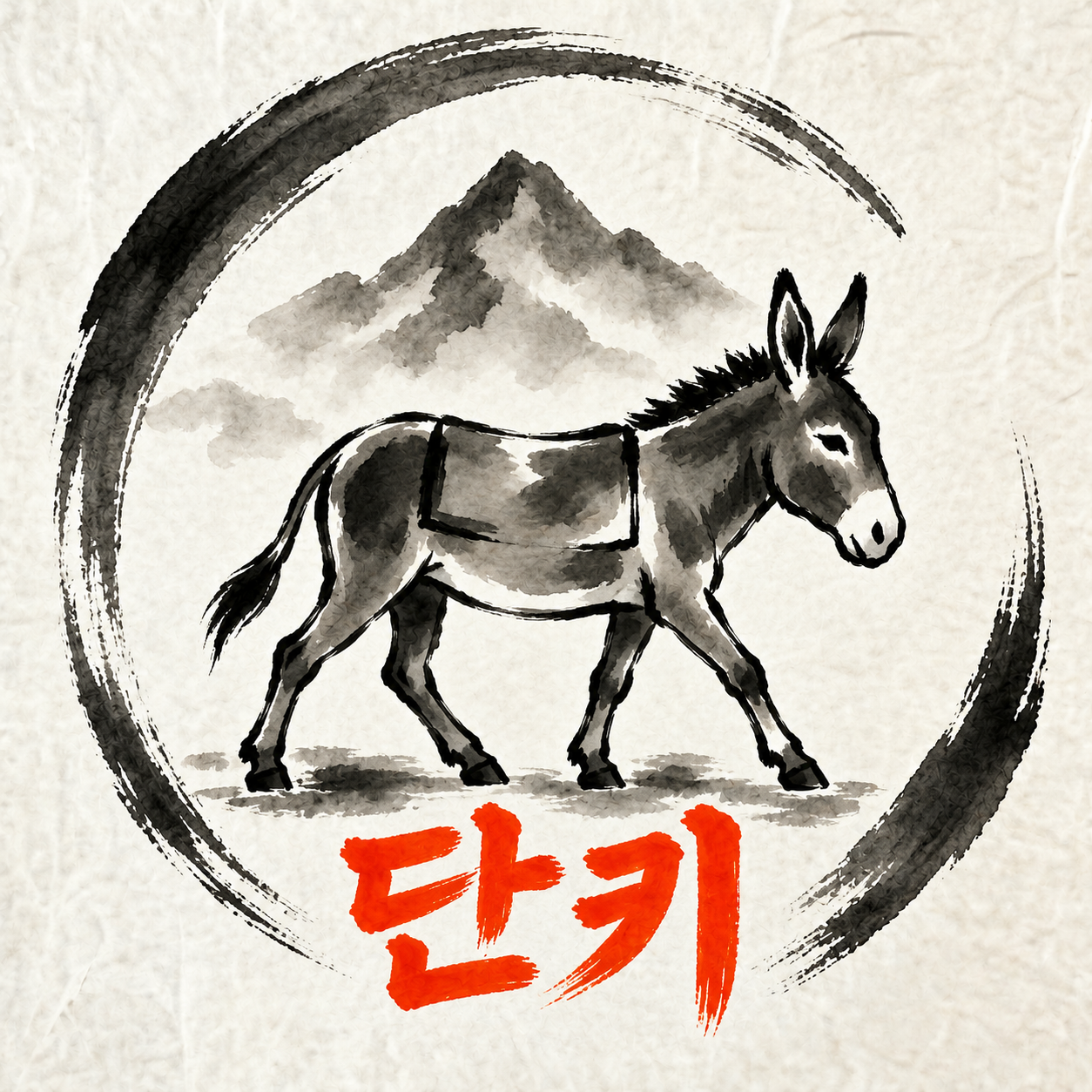 Danki Korean walking donkey and 단키 brush artwork